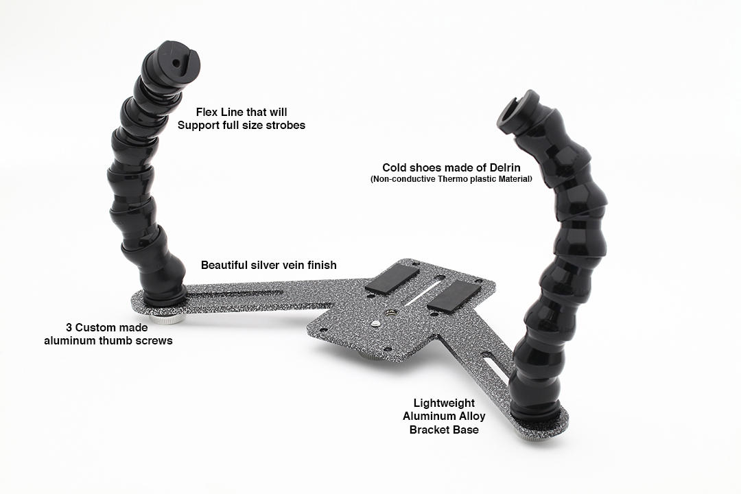 The Lucas Macro Bracket comes with the main bracket 3 thumb screws and 2 cold shoes.